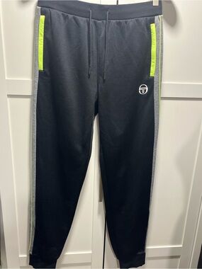 Sergio Tacchini Men’s Athletic Joggers Black Gray Neon Yellow Size Small